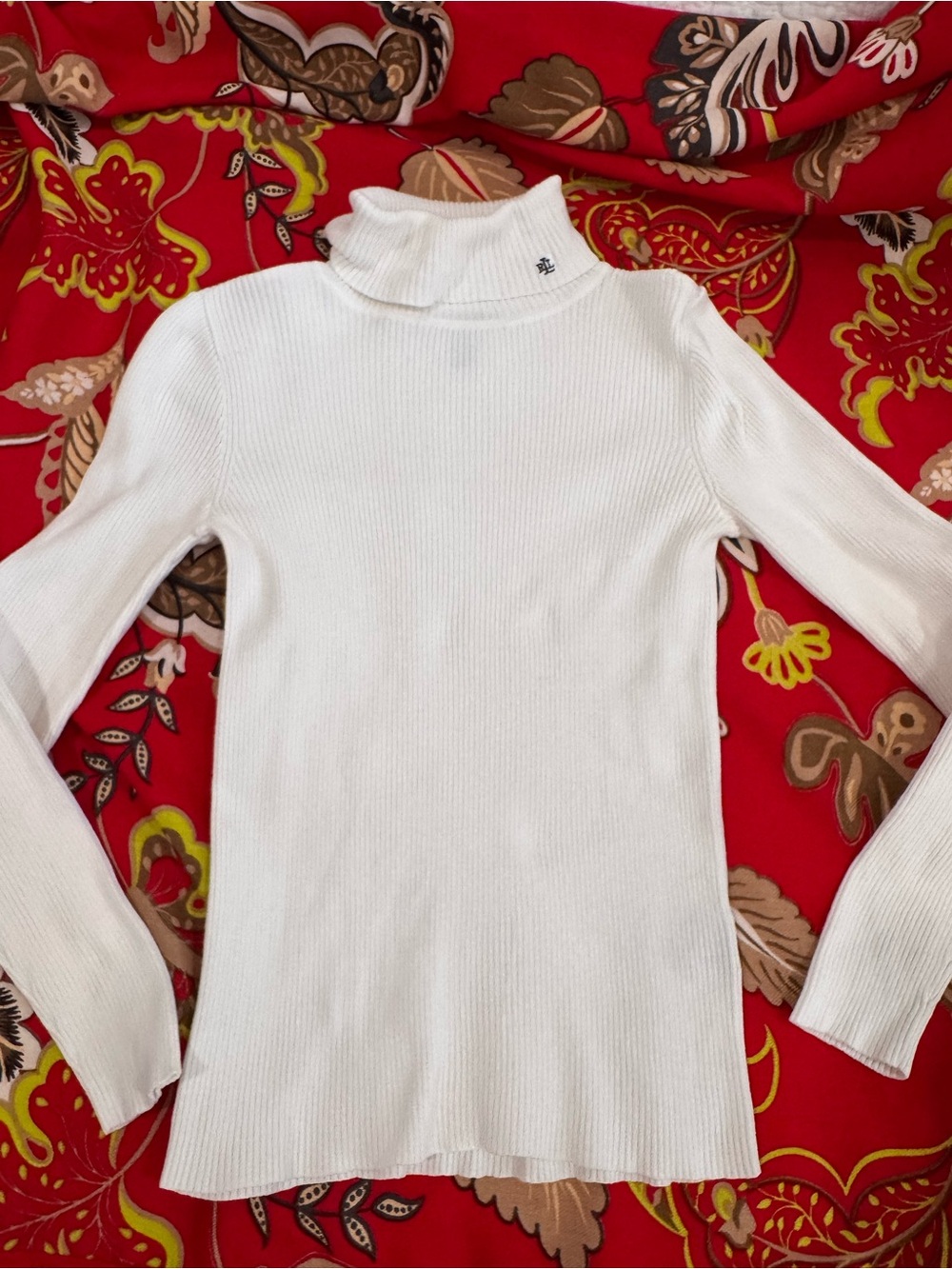 Ralph Lauren White Ribbed Turtleneck Sweater